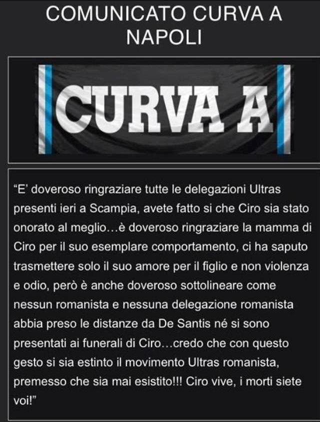 Comunicato Curva A Napoli 28 6 2014