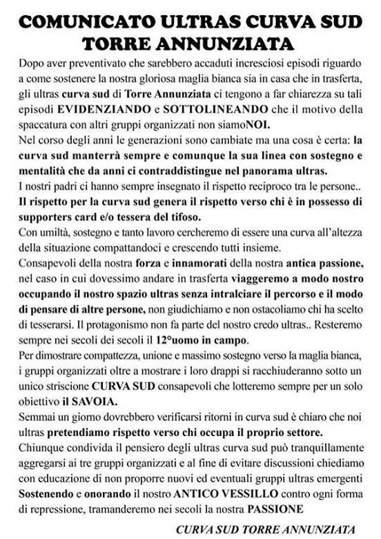 comunicato-curva-sud-torre-annunziata 3.10.2014